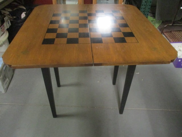 Circa 1976 Bicentennial Liberty Folding Top Game Table with Drawer: Open 33" x 33" x 29", Top closed 33" x 16 1/2" x 30 1/4, dovetail drawer, Local Pickup Only