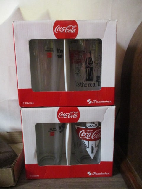 Two 2 Piece Sets of Pasabahce Coca-Cola Licensed Glasses: New old stock