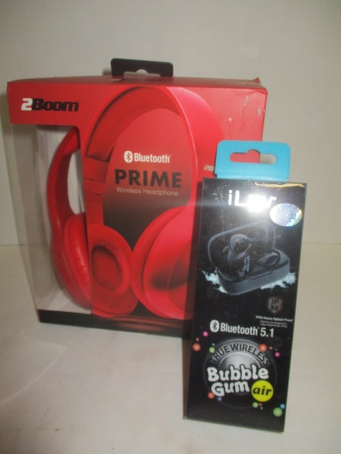 New Old Stock 2Boom Prime Bluetooth Headphones and iLuv Bluetooth Earbuds: .