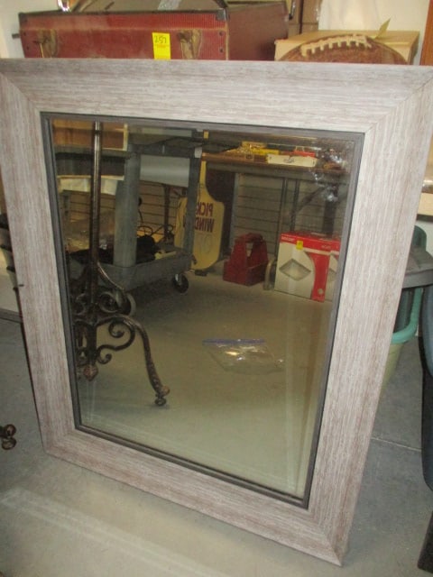 Belle Mason Reclaimed Barn Wood Look Framed Beveled Mirror: 29" x 35", Local Pickup Only