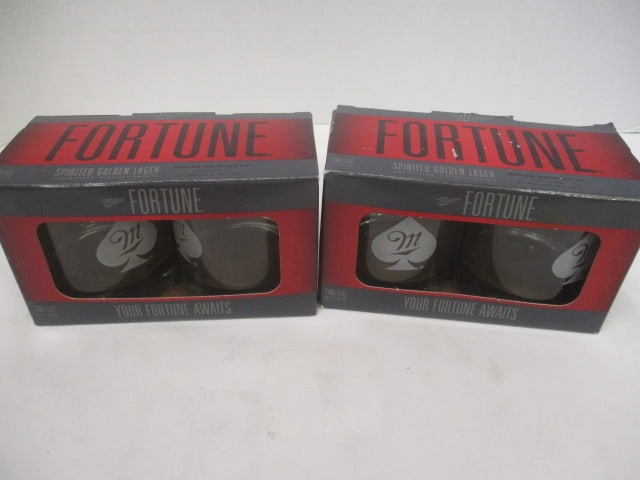 Two Sets of Miller Brewing Co. "Miller Fortune" 11 oz. Rocks Glasses in Original Boxes: .