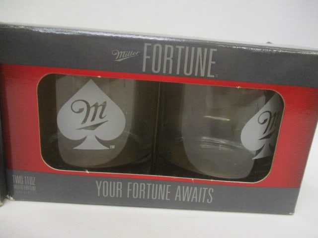 Two Sets of Miller Brewing Co. "Miller Fortune" 11 oz. Rocks Glasses in Original Boxes - 2