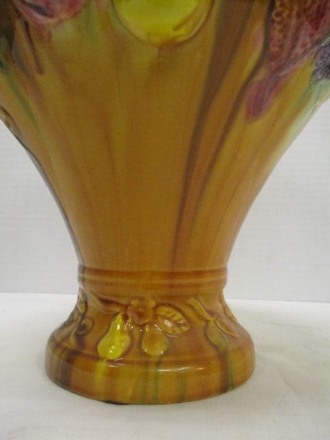 Vintage Majolica Style Urn Vase with Hanging Fruit Motif - 2