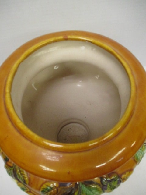 Vintage Majolica Style Urn Vase with Hanging Fruit Motif - 4