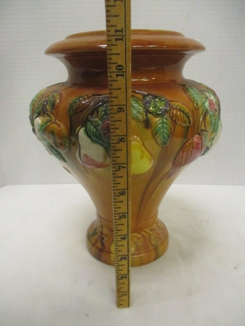 Vintage Majolica Style Urn Vase with Hanging Fruit Motif - 5