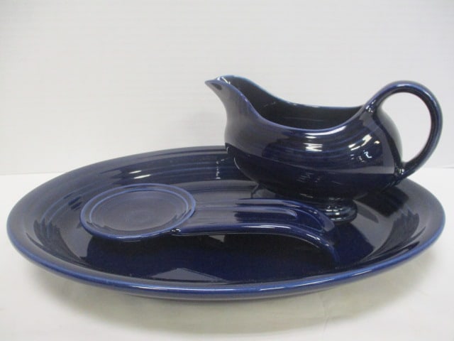 Homer Laughlin Cobalt Blue Fiesta Ware Spoon Rest, Sauce Boat and Platter: Platter 13 1/2"
