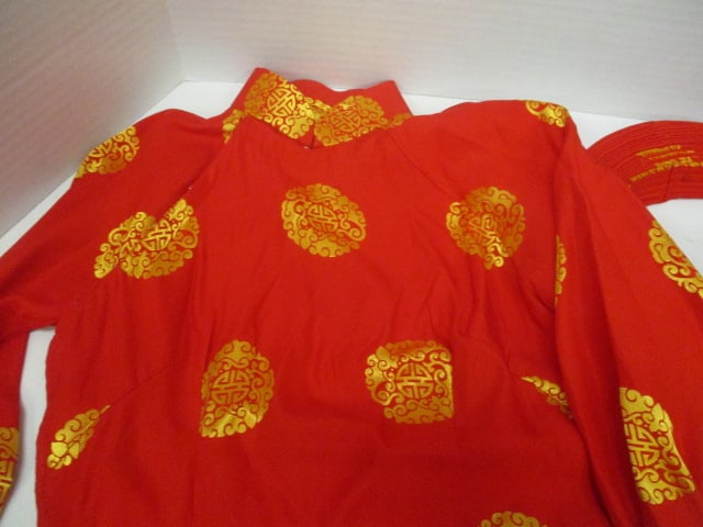 Old Child's Asian Silk Dress and Ceremonial Mandarin Hat - 4