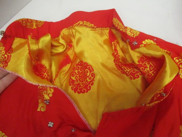 Old Child's Asian Silk Dress and Ceremonial Mandarin Hat - 5
