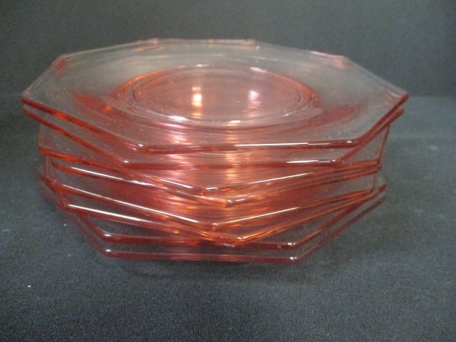 Eight Circa 1930-40's Pink Depression Glass Octagon Plates: 7 1/4"w
