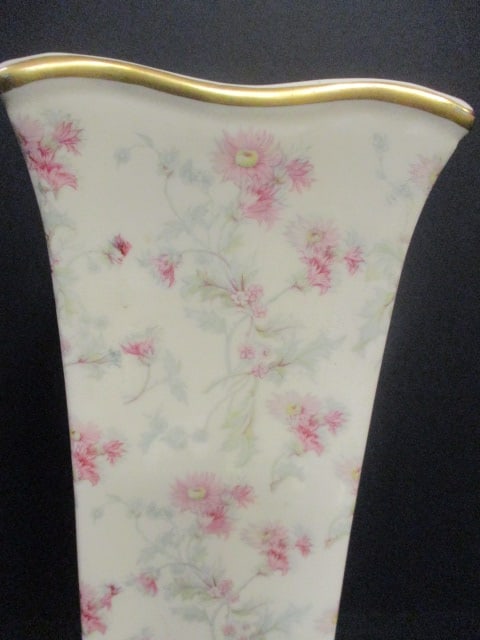 Tall Porcelain Vase with Flower Designs and Gold Accents - 2