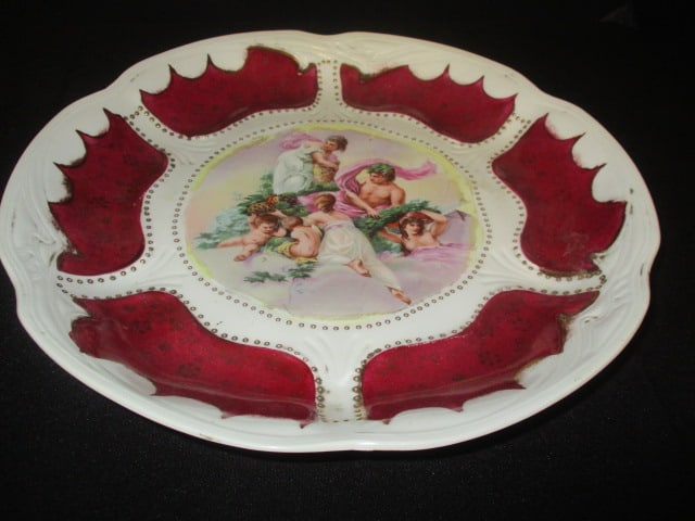 Antique St. Kilian German Porcelain Neo-Classical Semi-Nude Handpainted Design: 11 1/2"dia