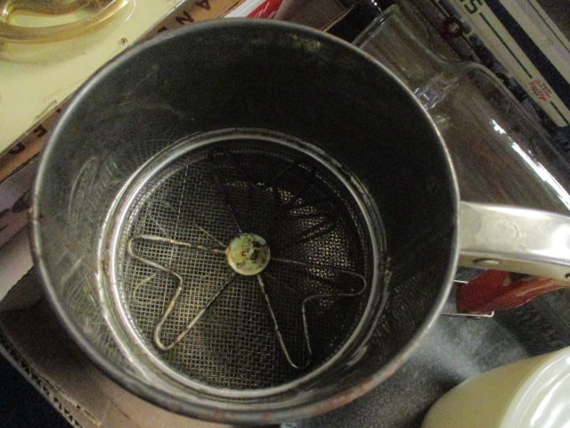 Vintage Kitchen Grouping-Glass Rolling Pin, Fire King "Tulips" Grease Jar, Graniteware - 5