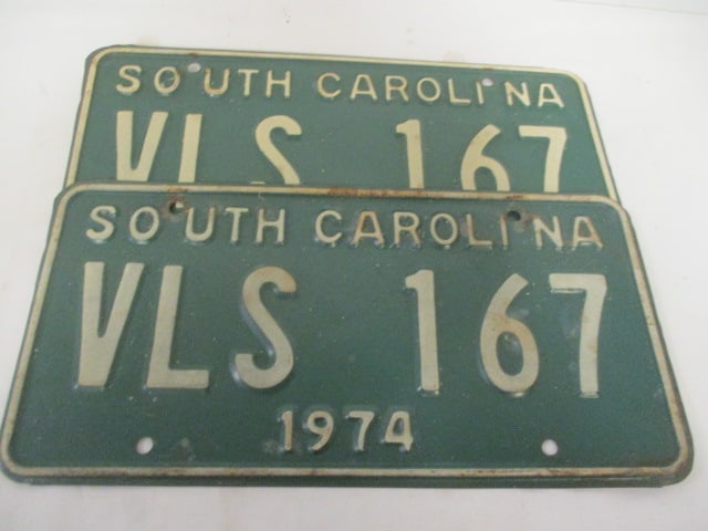 Matched Set of 1974 South Carolina Embossed License Plates: .