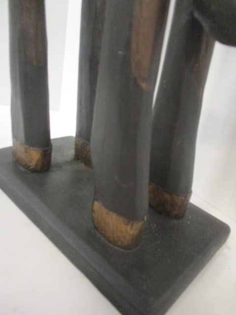 Tall Carved Tribal African Elephant Statue with Brass Accents - 2
