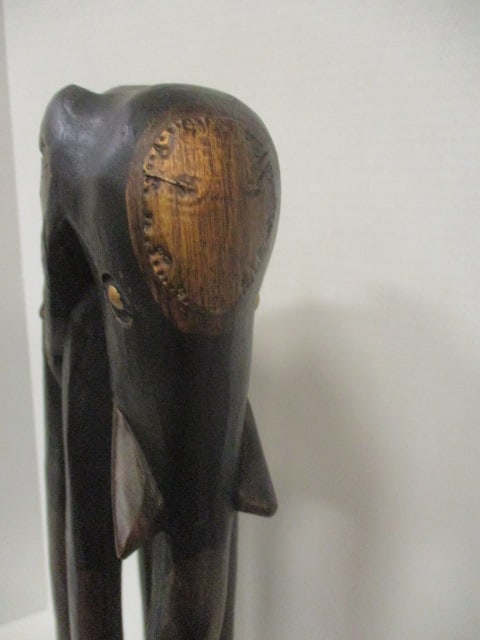 Tall Carved Tribal African Elephant Statue with Brass Accents - 4