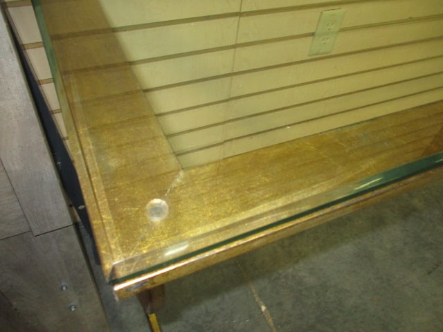 Glass Top Gold Gilt Cross Brace Console Table - 2