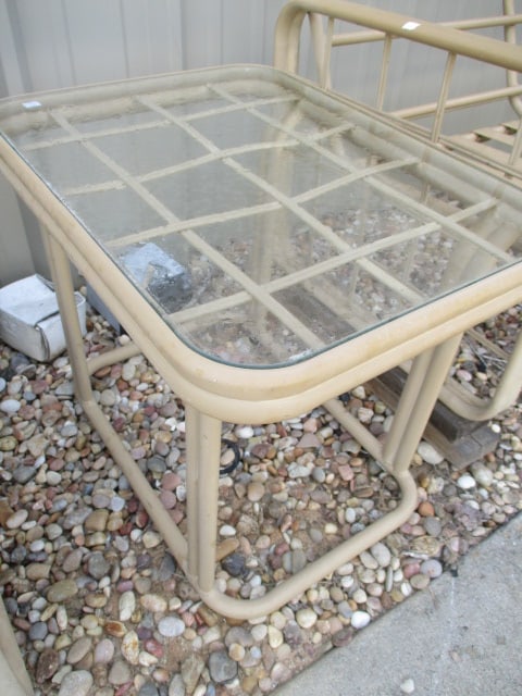 Cast Metal Sofa and Glass Top Side Table - 2