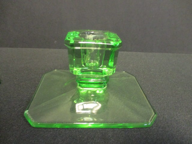 Pair of Green Glass Candleholders - 2