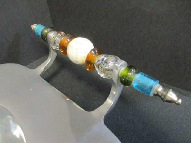 Unique Cast Aluminum Console Tray with Colorful Beaded Handles - 2