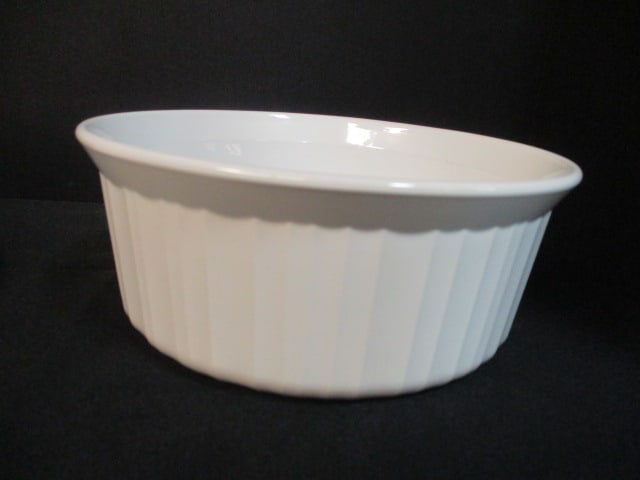 Corning Ware French White 1.6 Liter Round Baker and Casual Elegance White Flora 14" Platter - 2