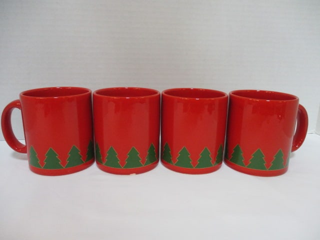 Four Waechersbach W. Germany Evergreen Tree Mugs: 3 7/8"h