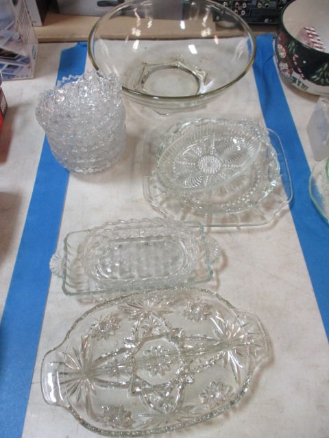 Grouping of Clear Glass Serving Pieces: See pictures and preview, Bring Boxes, Local Pickup Only