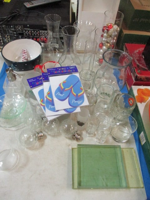 Misc. Grouping-Vases, Snowman Serving Bowl, Pool Party Invitations, Souvenir Shot Glasses, etc.: See pictures and preview, Bring Boxes, Local Pickup Only