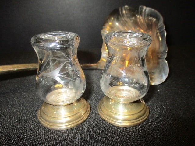 Alving Weighted Sterling Base Etched Glass Shakers and Web Sterling Handle Stainless - 2