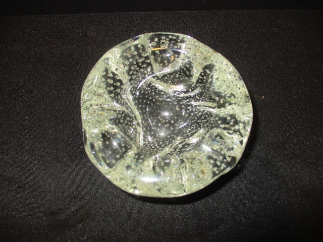 Free Form Controlled Bubble Art Glass Ring Dish - 2