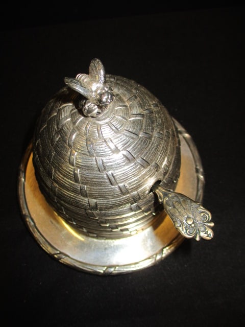 Vintage C &Co. Pewter Beehive Honey Pot with Silverplate Honey Spoon - 2