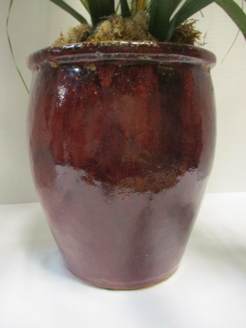 Nice Silk Orchid Arrangement in Burgundy Glazed Clay Pot - 2