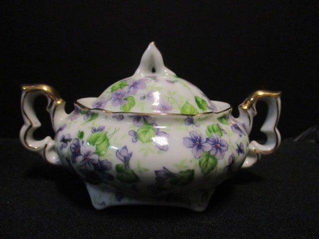 Handpainted Violets Lefton Porcelain Tea/Coffee Set - 2
