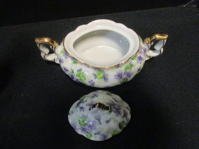 Handpainted Violets Lefton Porcelain Tea/Coffee Set - 3