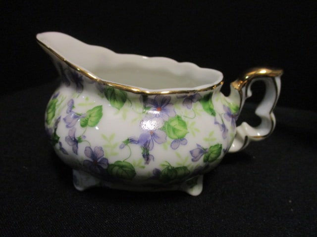 Handpainted Violets Lefton Porcelain Tea/Coffee Set - 4
