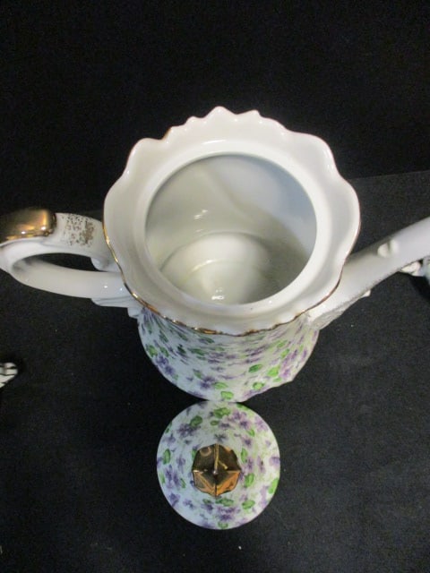 Handpainted Violets Lefton Porcelain Tea/Coffee Set - 7