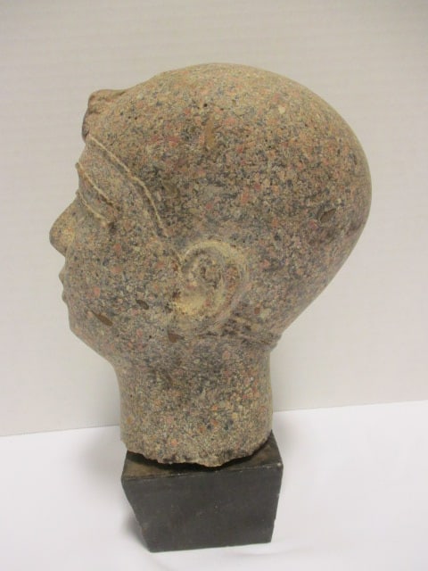 Carved Egyptian Style Head Bust on Wood Base - 2