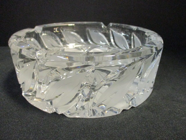 Pair of Carved Stone Ashtrays and Heavy Cut Crystal Ashtray - 3