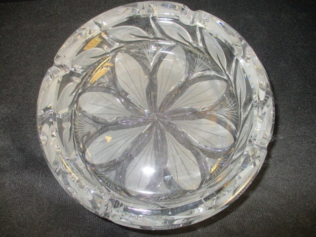 Pair of Carved Stone Ashtrays and Heavy Cut Crystal Ashtray - 4