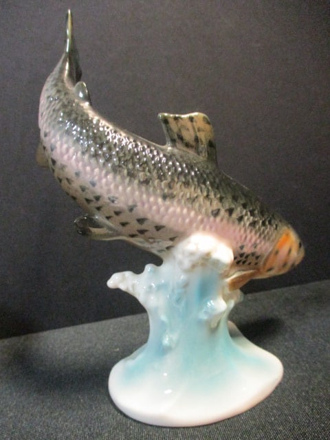 Goebel W. Germany Porcelain Trout Figurine, 1998 Lladro Bisque Porcelain Dolphin - 7