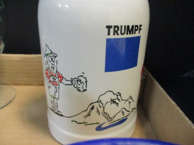 Hammered Stainless Flask, "Trumph" Stoneware Tankard, Two Enamel British Navy - 2