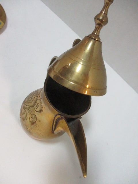 Brass Miniature Tea Set, Turkish Creamer, Damper Tag and Egyptian Ankh - 7