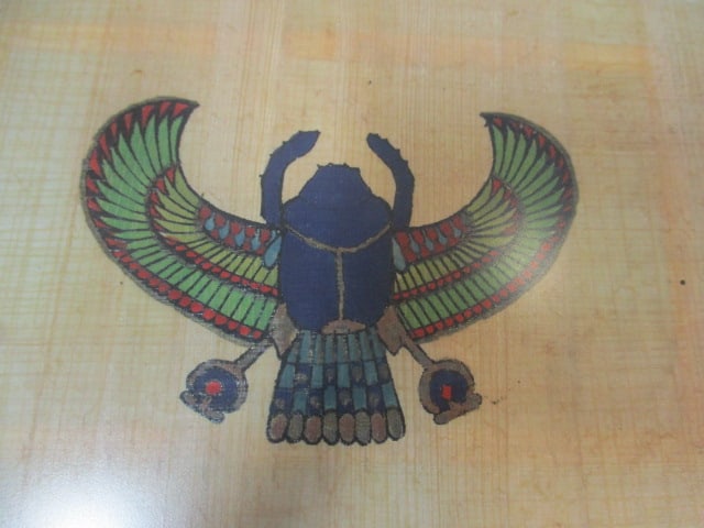 Framed Authentic Egyptian Papyrus Painting of Winged Scarab Beetle - 2
