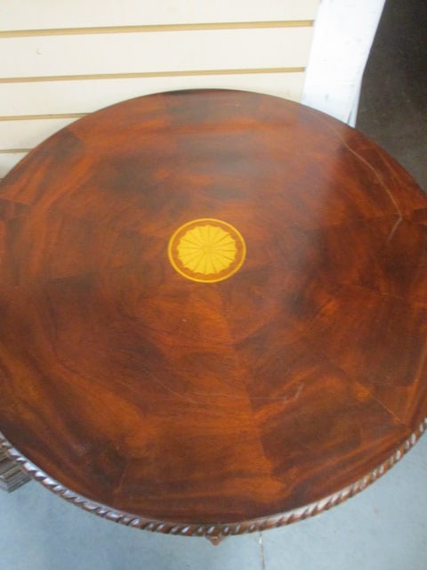 Round Mahogany Side Table with Marquetry Center Medallion - 2