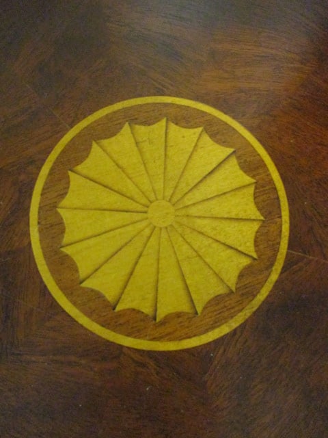 Round Mahogany Side Table with Marquetry Center Medallion - 3