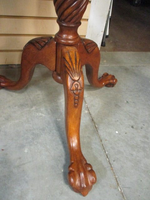 Round Mahogany Side Table with Marquetry Center Medallion - 4