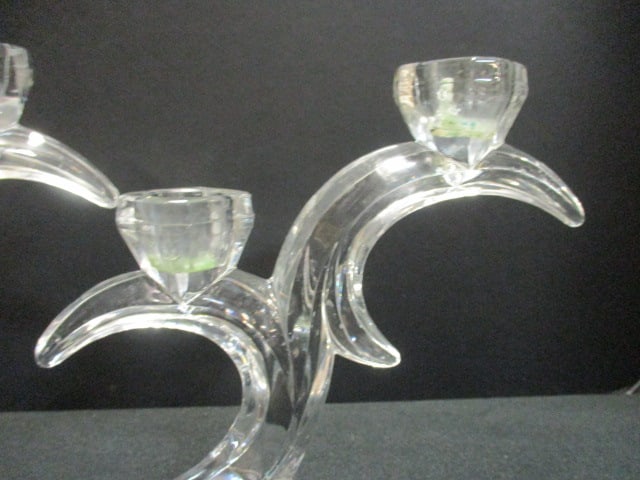 Pair of Double Cresent Dalzell Viking Style 2-Light Crystal Candleholders - 2