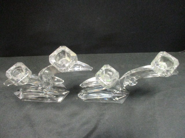 Pair of Double Cresent Dalzell Viking Style 2-Light Crystal Candleholders - 4