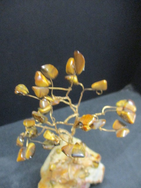 Three Small Braided Copper Trees with Natural Stone Leaves on Quartz Chunks - 4