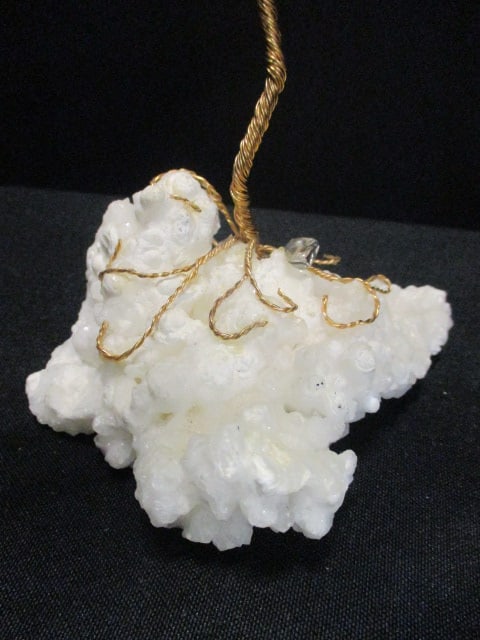 Three Small Braided Copper Trees with Natural Stone Leaves on Quartz Chunks - 8