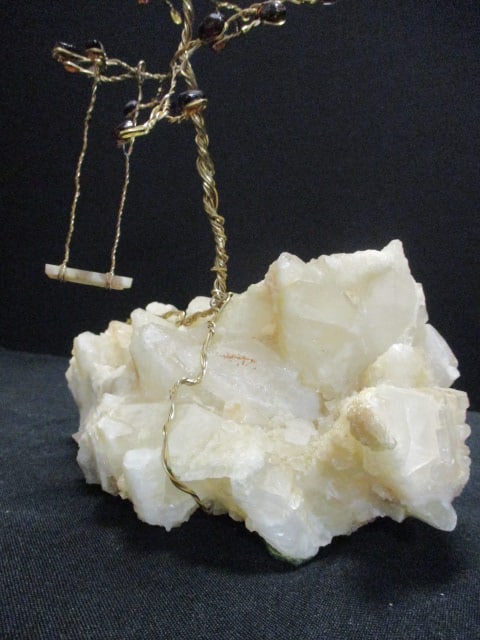 Natural Stone Braided Copper Tree with Swing on Quartz Chunk - 2